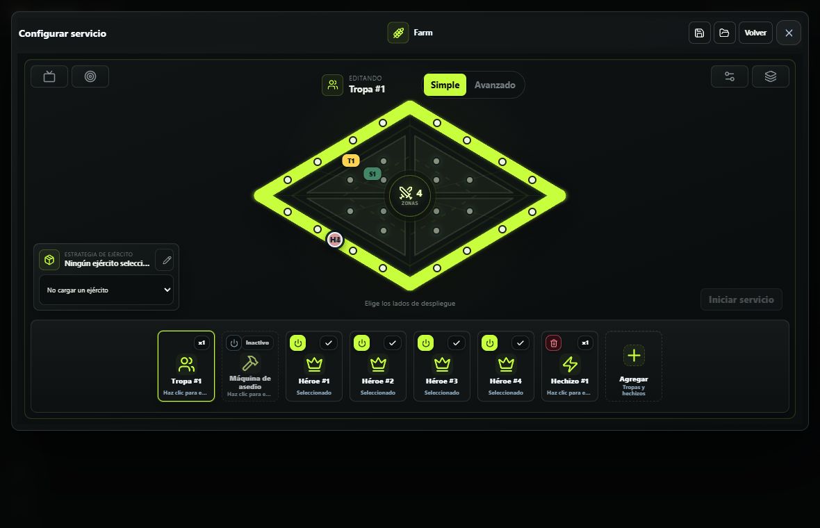 Editor de configuración del servicio Farm